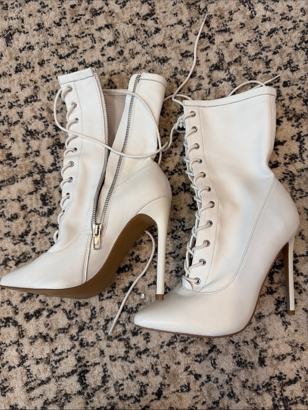 Steve Madden White Lace-Up Stiletto Ankle Boots